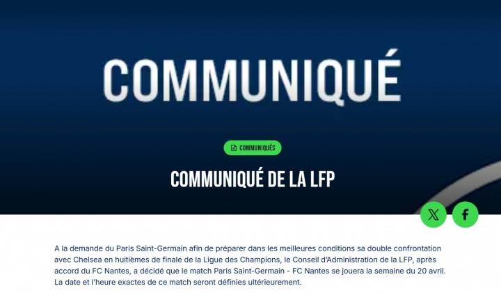 朗斯反对无效!法甲确认争冠战延期为大巴黎欧冠让路,2队仅差1分